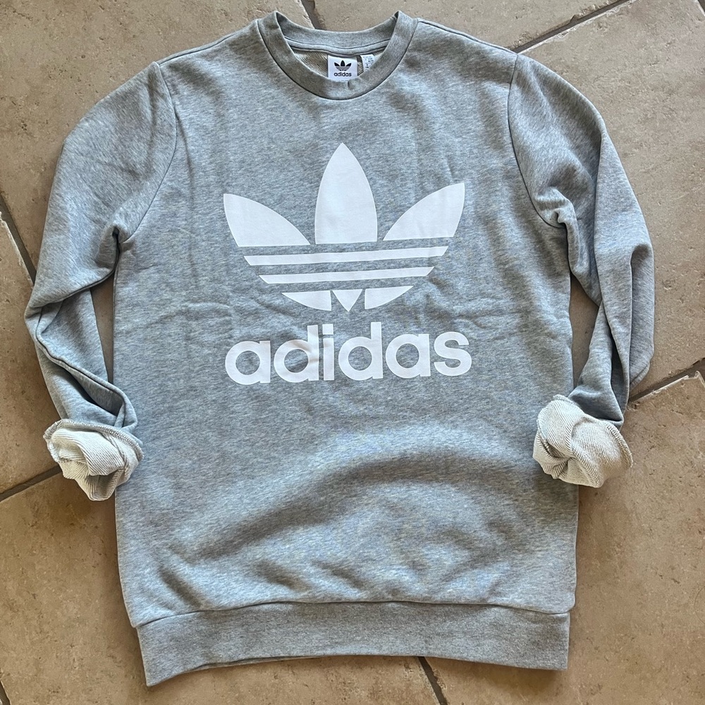 Adidas trefoil, crewneck sweatshirt, Gray, Youth L